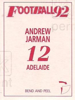 1992 Select AFL Stickers #12 Andrew Jarman Back